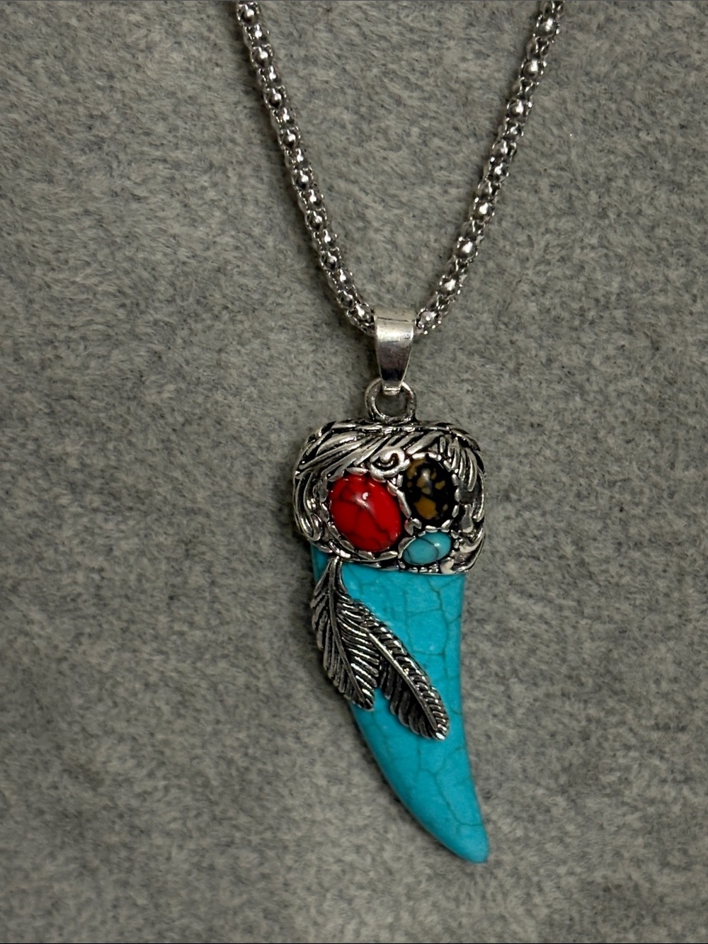 Silver Turquoise Horn Pendant
